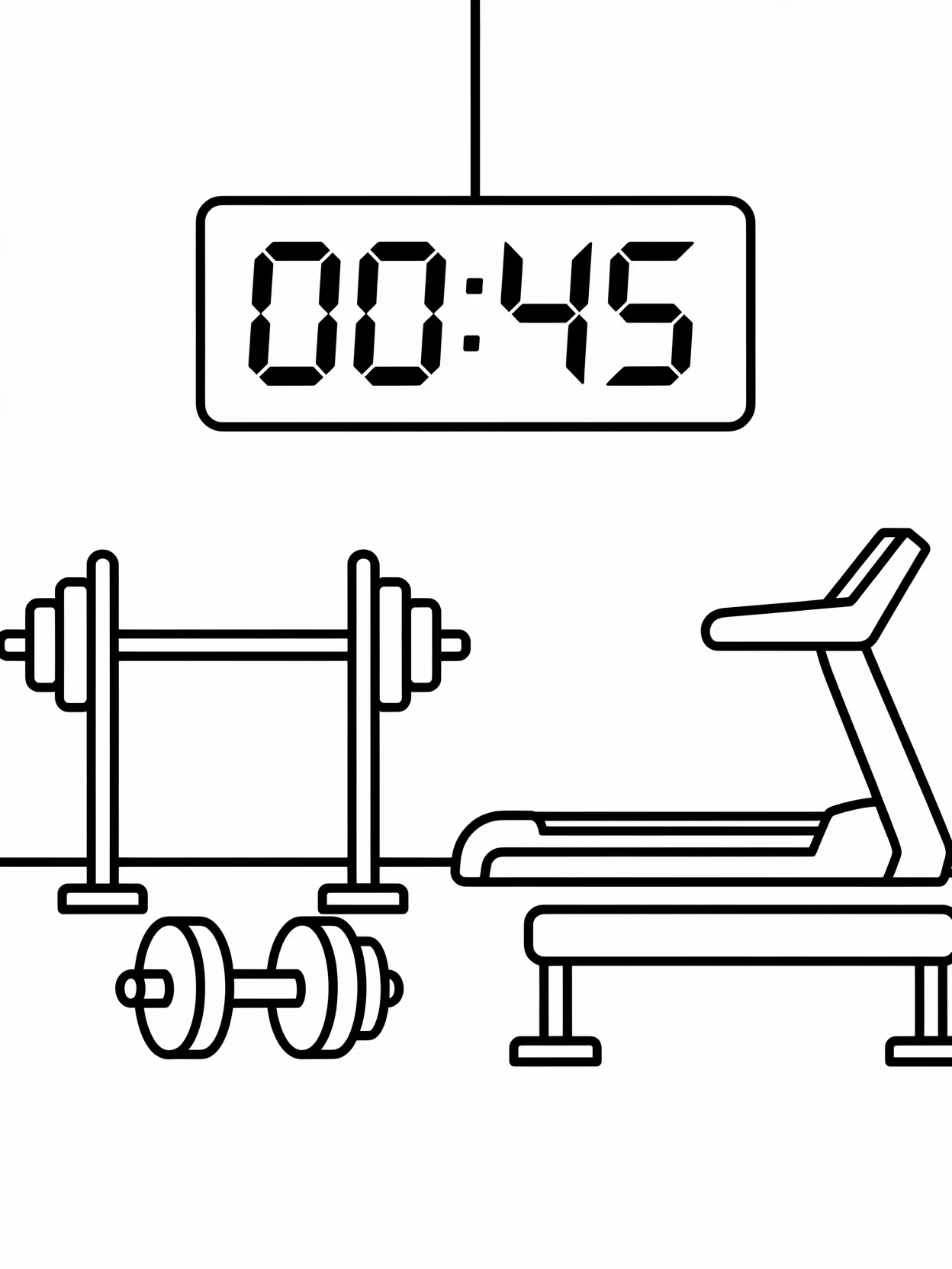 Modern gym with a timer display mounted on the wall